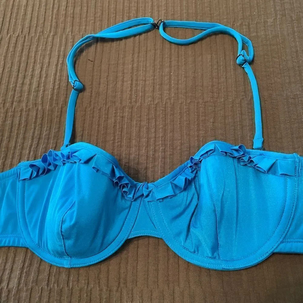 H&M blue convertible halter/bandeau bikini sz 12 bottoms, 36C top